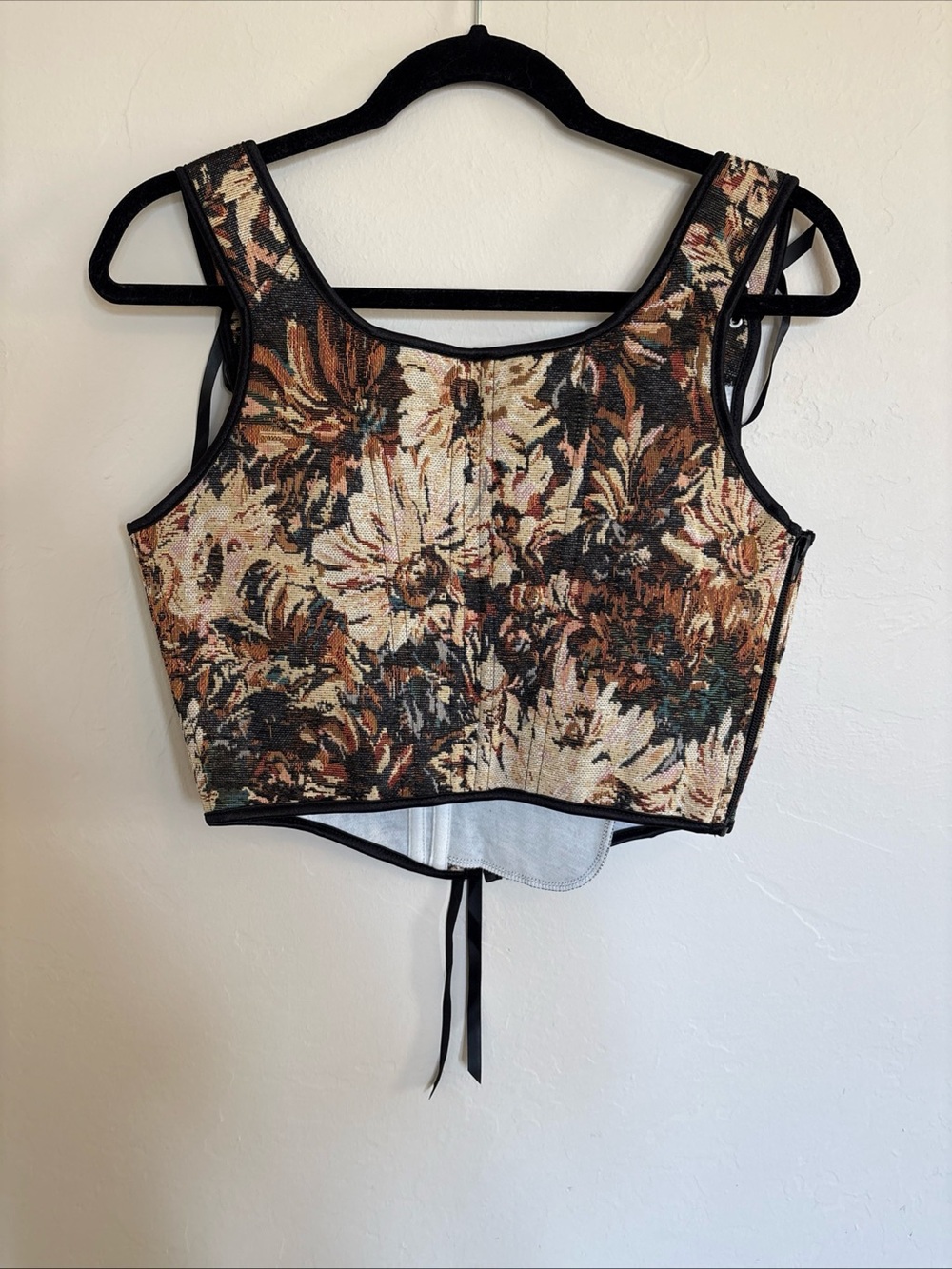 Scarlet Darkness Renaissance Under Bust Corset Top Khaki Floral NWT Size 6 - Picture 5 of 14